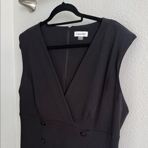 Calvin Klein Black Sleeveless Faux-Wrap Midi Dress